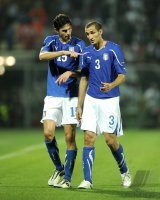Fussball International EM 2012-Qualifikation: Andrea Ranocchia , Giorgio Chiellini (v. li., Italien)