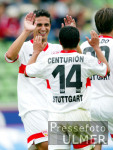 Fussball DFB-Pokal: Leverkusen (A) - Stuttgart, Jubel nach dem 0:1