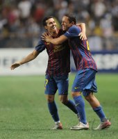 Fussball UEFA SUPER CUP 2011:  Pedro Rodriguez  (Barca) und Alexis Sanchez (Barca)