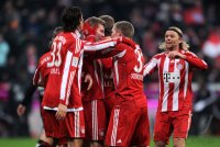 Fussball 1. Bundesliga : (v. li.) Bayern JUBEL mit Mario Gomez, Toni Kroos, Bastian Schweinsteiger, Anatoliy Tymoshchuk