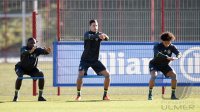 Fussball Training Deutsche Nationalmannschaft: Antonio Ruediger, Julian Draxler und Leroy Sane (alle Deutschland)