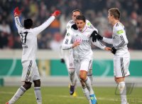 Fussball DFB Pokal, Saison 2011/2012, Viertelfinale: David Alaba, Franck Ribery, Mario Gomez, Toni Kroos (v.li., FC Bayern Muenchen)