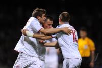 FUSSBALL  International CHL 09/10: JUBEL Thomas Mueller, Ivica Olic, Arjen Robben (v.li., FCB)