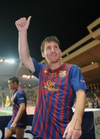 Fussball UEFA SUPER CUP 2011: JUBEL Lionel Messi (Barca)