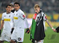 Fussball 1. Bundesliga, Saison 2011/2012: Juan Arango, Igor de Camargo , Marco Reus (v. li., Borussia Moenchengladbach)