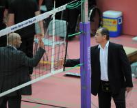 Volleyball 1. Bundesliga  08/09  Mueller - Angstenberger (TV R) - Moculescu  (VfB Friedrichshafen)