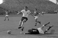 Fussball WM Qualifikation 1970: Beckenbauer (GER) gegen Torwart Fraydl (AUT)
