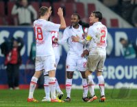 Fussball 1. Bundesliga, Saison 2011/2012:  Jan Ingwer Callsen Bracker , Lorenzo Davids, Paul Verhaegh (v. li., FC Augsburg)