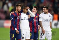 Fussball CHL  Saison 2014/2015: Neymar (Barca) und Lucas (Paris Saint-Germain)