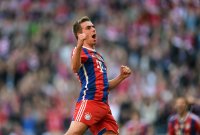 Fussball 1. Bundesliga Saison 14/15: JUBEL Philipp Lahm (FC Bayern Muenchen)
