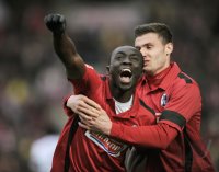 Fussball 1. Bundesliga  Saison 2010/2011:  JUBEL Papiss Demba Cisse (SC Freiburg)