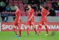 Fussball U21-EURO 2011 Halbfinale:  ENTTAEUSCHUNG bei Fabian Frei , Timm Klose, Jonathan Rossini (v. li., Schweiz)
