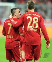 Fussball 1. Bundesliga, Saison 2011/2012:  Franck Ribery, Holger Badstuber (v. li., FC Bayern Muenchen)