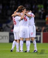 FUSSBALL  International CHL 09/10: JUBEL Diego Contento, Martin Demichelis, Mark van Bommel (v.li., FCB)