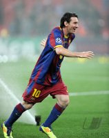 Fussball Champions League Finale 2011: Wasserdusche von Lionel Messi (Barca)