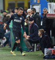 Fussball International Serie A 14/15: Lukas Podolski (Inter Mailand) enttaeuscht