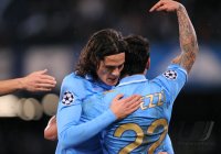 Fussball Champions League  Saison 2011/2012:  Ezequiel Lavezzi (re.) mit Edinson Cavani (Neapel)