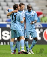 2. Fussball Bundesliga:  JUBEL nach dem Tor zum 4:0 mit Benjamin Lauth, Djordje Rakic, Collin Benjamin  (v. li., 1860 Muenchen)