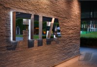 Schriftzug des Home of FIFA in Zuerich