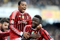 FUSSBALL SERIE A: JUBEL Robinho, Ali Sulley Muntari (v. li., AC Mailand)