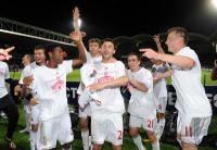 FUSSBALL  International CHL 09/10: JUBEL David Alaba, Diego Contento, Philipp Lahm, Ivica Olic (v.li., FCB)