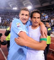 FUSSBALL SERIE A:  JUBEL nach dem Sieg, Miroslav Klose ,  Ledesma Cristian (v. li., Lazio Rom)
