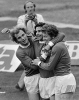 Fussball-EM 1972 Halbfinale: Jubel Hoeness, Mueller, Wimmer