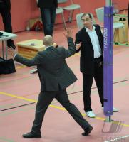 Volleyball 1. Bundesliga  08/09  Mueller - Angstenberger (TV R) - Moculescu  (VfB Friedrichshafen)