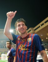 Fussball UEFA SUPER CUP 2011: JUBEL Lionel Messi (Barca)