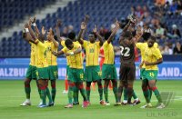 Fussball International Testspiel: Eric Choupo Moting , Henri Bedimo , Vincent Aboubakar (v. li., Kamerun)