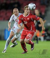 Fussball U21-EURO 2011 Halbfinale:  Xherdan Shaqiri (re, Schweiz) gegen Marcel Gecov (li, Tschechische Republik)