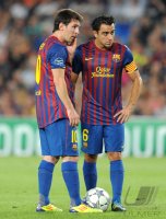 Fussball Champions League  Saison 2011/2012:  Lionel Messi, Xavi Hernandez (v. li., Barca)