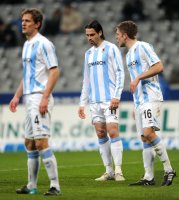 2. Fussball Bundesliga: Enttaeuschung bei Kai Buelow, Stefan Buck, Dominik Stahl (v. li., 1860 Muenchen)
