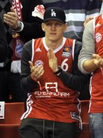Basketball 1. Bundesliga 2011/2012:  Bastian Schweinsteiger (FC Bayern Muenchen) als Fan auf der Tribuene