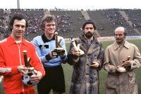 Fussball Training Bayern: Beckenbauer, Maier, Mueller, Cramer