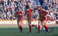 Fussball  Bayern - Gladbach: Mueller, Beckenbauer, Hoeness, Roth
