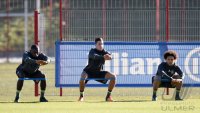 Fussball Training Deutsche Nationalmannschaft: Antonio Ruediger, Julian Draxler und Leroy Sane (alle Deutschland)