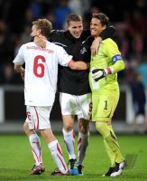 Fussball U21-Europameisterschaft 2011:  JUBEL mit Fabian Lustenberger, Fabian Frei, Yann Sommer (v. li., Schweiz)