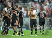 Fussball CHL  Saison 2011/2012:  Thomas Mueller, Philipp Lahm , Franck Ribery (v. li., FC Bayern Muenchen)
