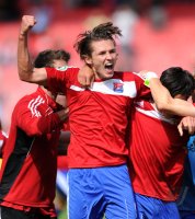 FUSSBALL, DFB Pokal 1. Hauptrunde:  Jubel Mijo Tunjic (Unterhaching)