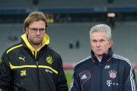 Fussball 1. Bundesliga, Saison 2012/2013:  Trainer Juergen Klopp (li, Borussia Dortmund) mit Trainer Jupp Heynckes (FC Bayern Muenchen)