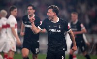 Fussball DFB Pokal  Halbfinale  2025/2026  23.04.2026VfB Stuttgart - SC Freiburg , JUBEL, JUBELT, JUBELN, OPTIMISTISCH, FREUDE, FREUEN, POSITIV, POSITIVE EMOTION, POSITIVE EMOTIONEN,