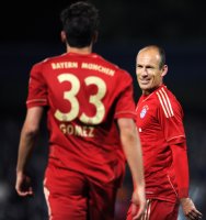 Fussball 1. Bundesliga :  Arjen Robben, Mario Gomez (v., re. FC Bayern Muenchen)