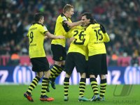 Fussball 1. Bundesliga, Saison 2012/2013:  JUBEL mit Robert Lewandowski , Marco Reuss, Lukasz Piszczek und Mats Hummels (v. li., Borussia Dortmund)