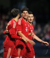 Fussball 1. Bundesliga :  Thomas Mueller, Mario Gomez, Miroslav Klose (v. li., FC Bayern Muenchen)