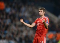 Fussball CHL  Saison 2013/2014: JUBEL Thomas Mueller (FC Bayern Muenchen)