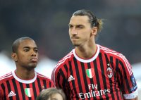 Fussball CHL  Saison 2011/2012:  Robinho, Zlatan Ibrahimovic (v. li., AC Mailand)