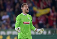 Fussball DFB Pokal 2. Runde 13/14: JUBEL Torwart Oliver Baumann (SC Freiburg)