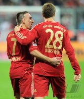 Fussball 1. Bundesliga, Saison 2011/2012:  Franck Ribery, Holger Badstuber (v. li., FC Bayern Muenchen)