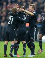 Fussball CHL&Atilde; Saison 12/13:  Philipp Lahm, Franck Ribery und Bastian Schweinsteiger  (v. li., FC Bayern Muenchen)